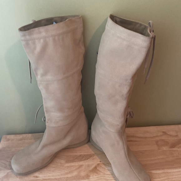 Nine West PARKWAY Suede Slouchy Knee high Driving Heel Boots Laceup Detail - Picture 2 of 13